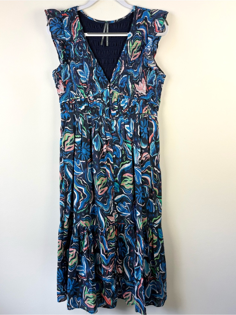 Anthropologie Peregrine Midi Dress Blue Printed Floral - Picture 2 of 9